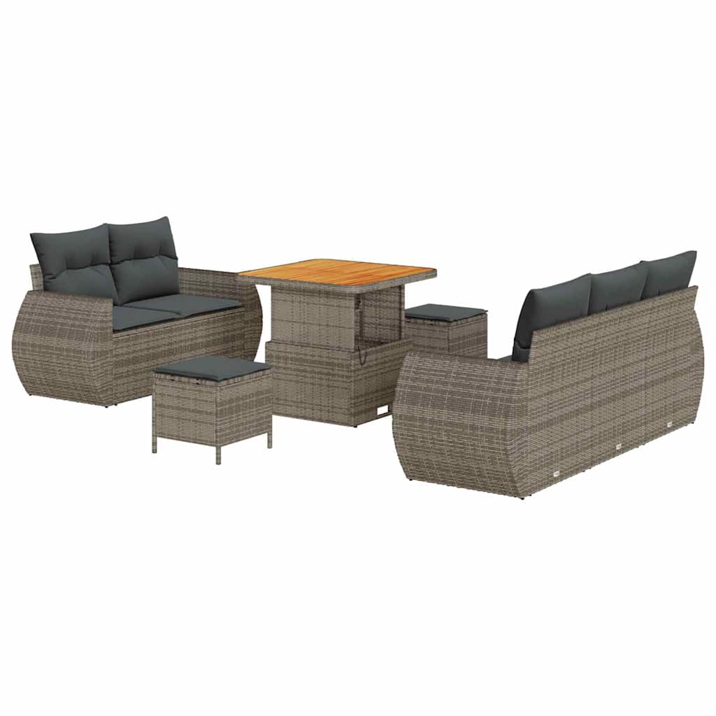 Gartensofa-set mit Kissen mit Speicher 8 pcs Grau Poly-Rattan