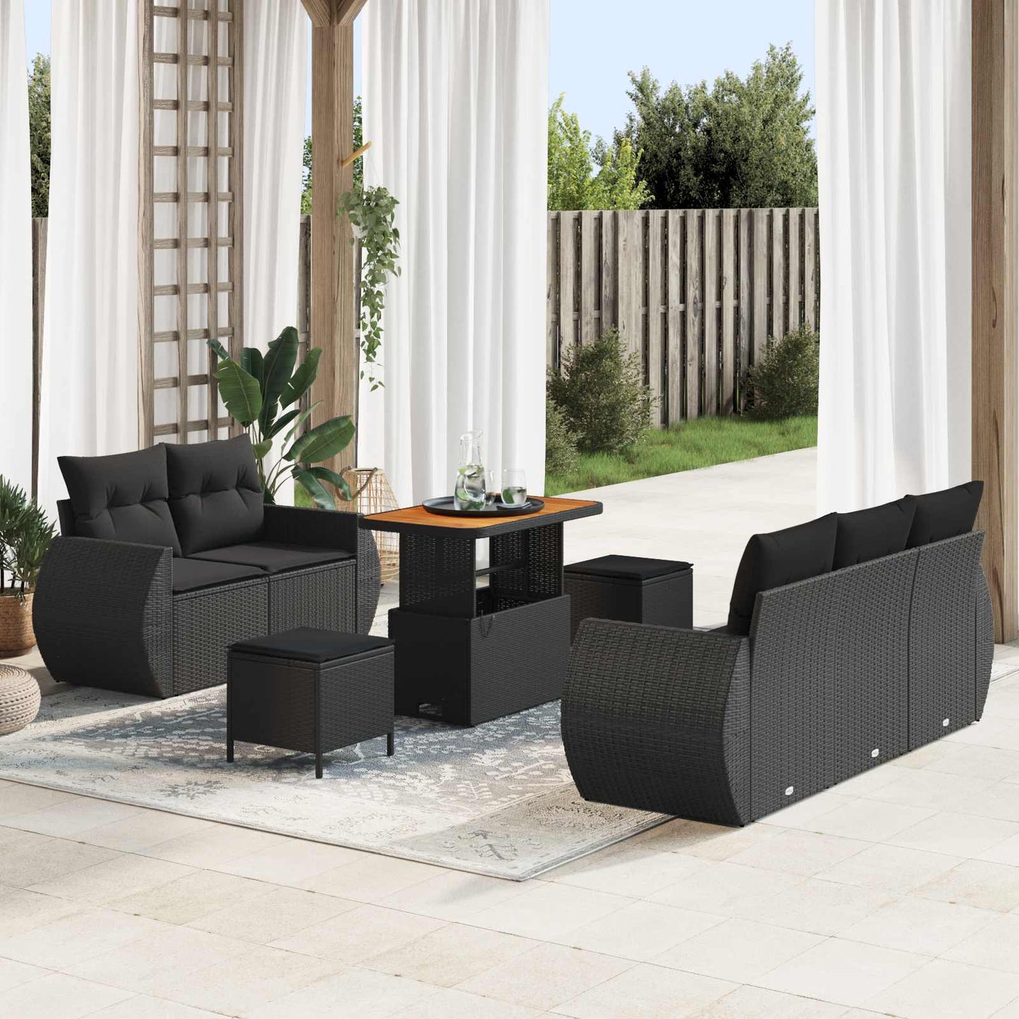 Gartensofa-set mit Kissen mit Kissen 8 pcs Schwarz Poly-Rattan