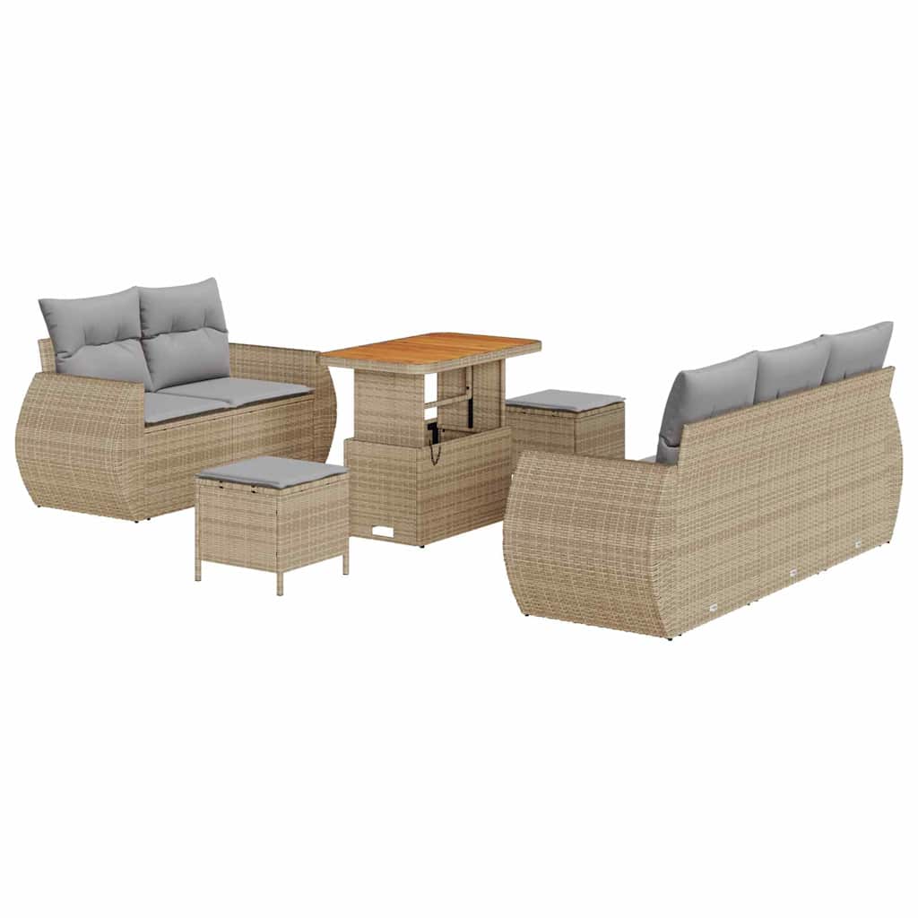 Gartensofa-set mit Kissen 8 pcs Beige und Hellgrau Poly-Rattan