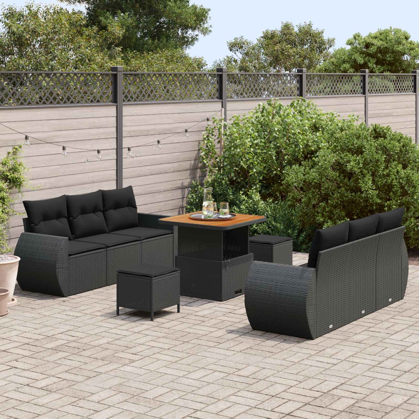 Gartensofa-set mit Kissen mit Kissen 9 pcs Schwarz Poly-Rattan
