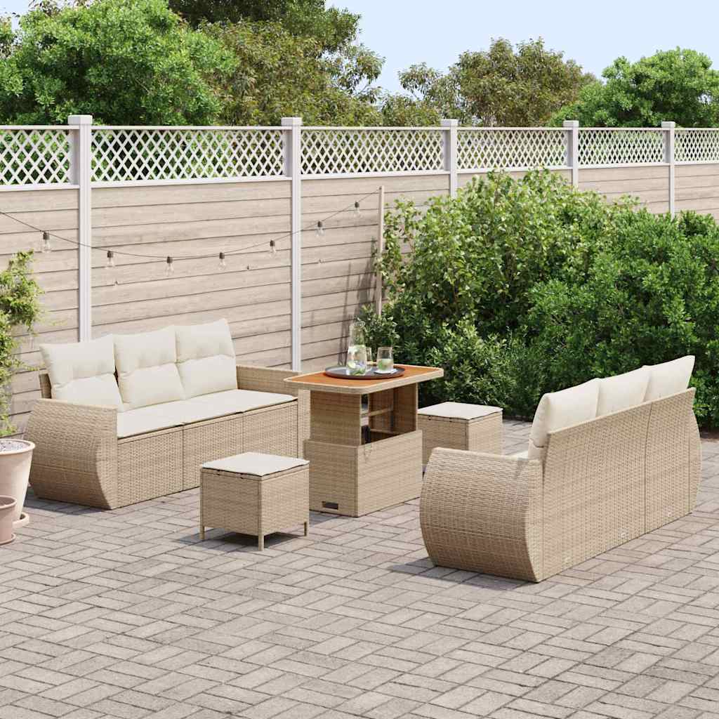 Gartensofa-set mit Kissen 9 pcs Beige und Creme Poly-Rattan