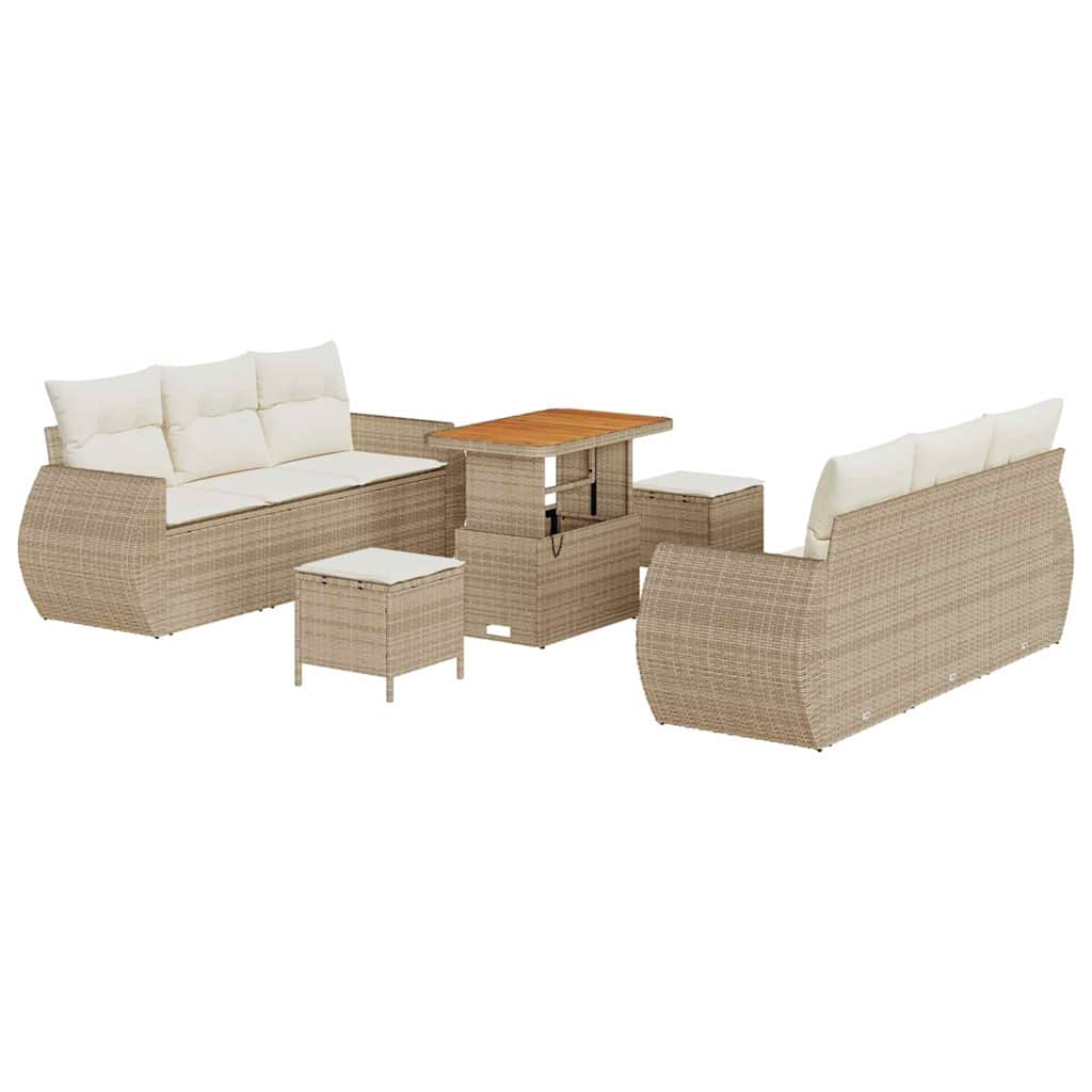 Gartensofa-set mit Kissen 9 pcs Beige und Creme Poly-Rattan