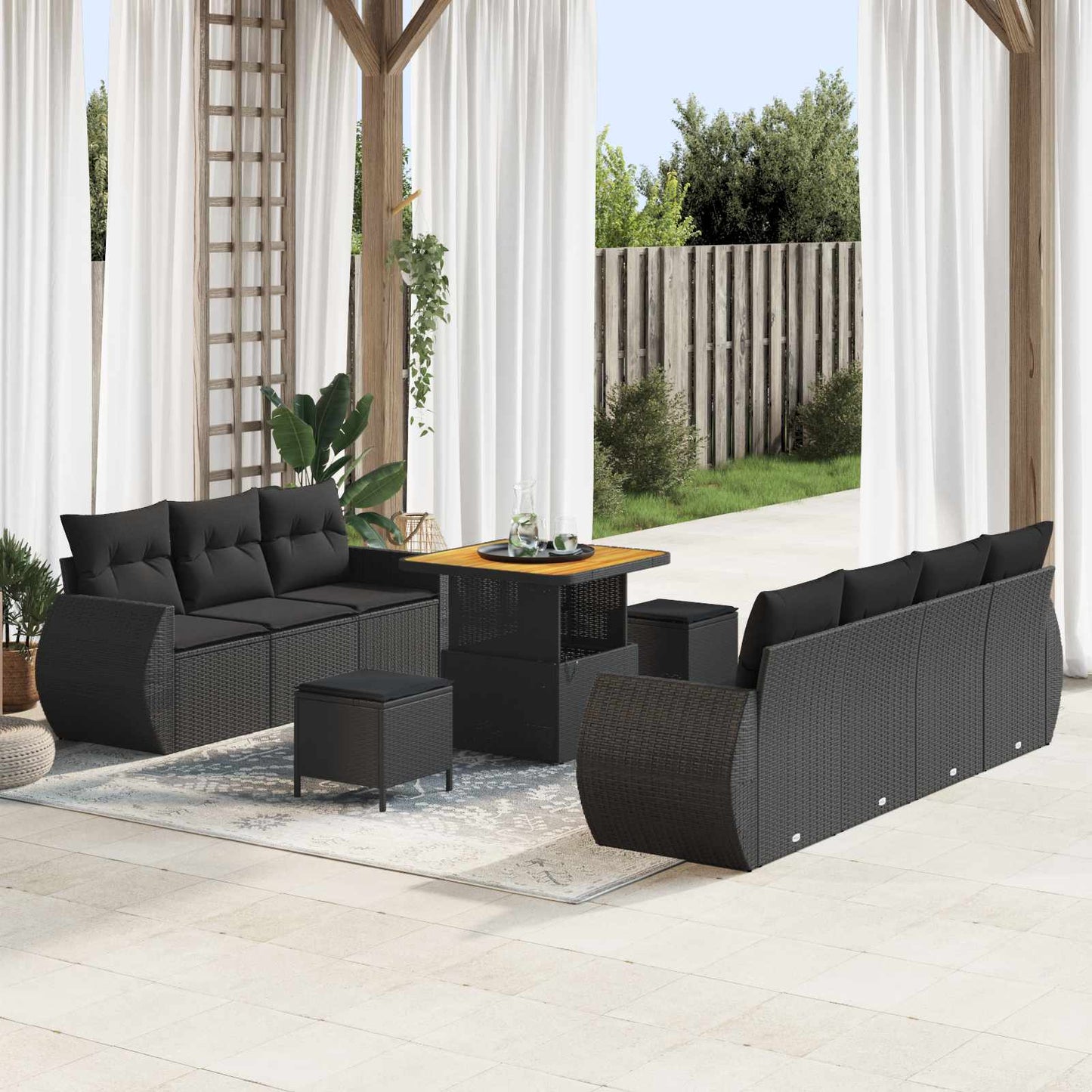 Gartensofa-set mit Kissen mit Kissen 10 pcs Schwarz Poly-Rattan