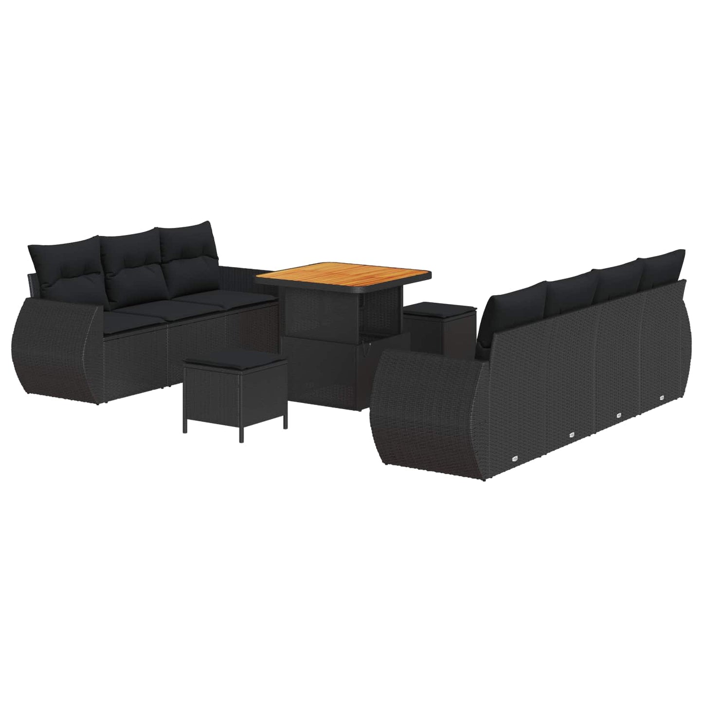Gartensofa-set mit Kissen mit Kissen 10 pcs Schwarz Poly-Rattan