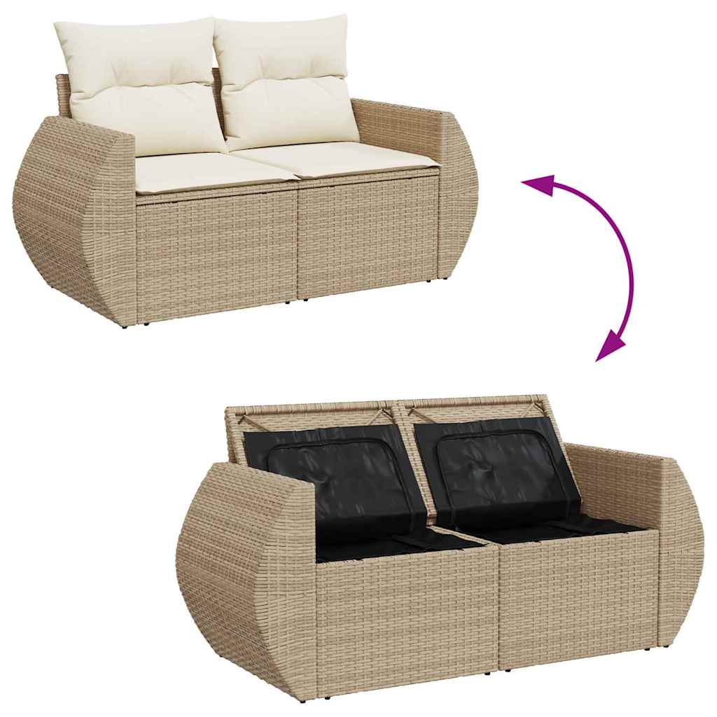 Gartensofa-set mit Kissen 10 pcs Beige und Creme Poly-Rattan