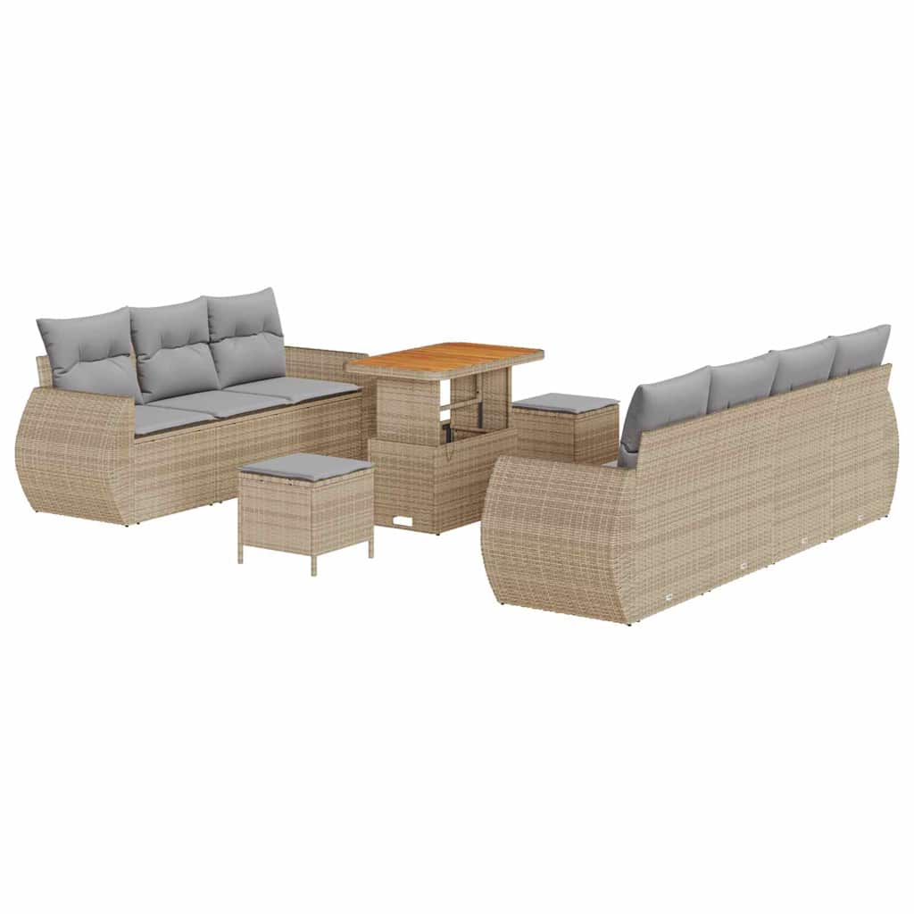 Gartensofa-set mit Kissen 10 pcs Beige und Hellgrau Poly-Rattan