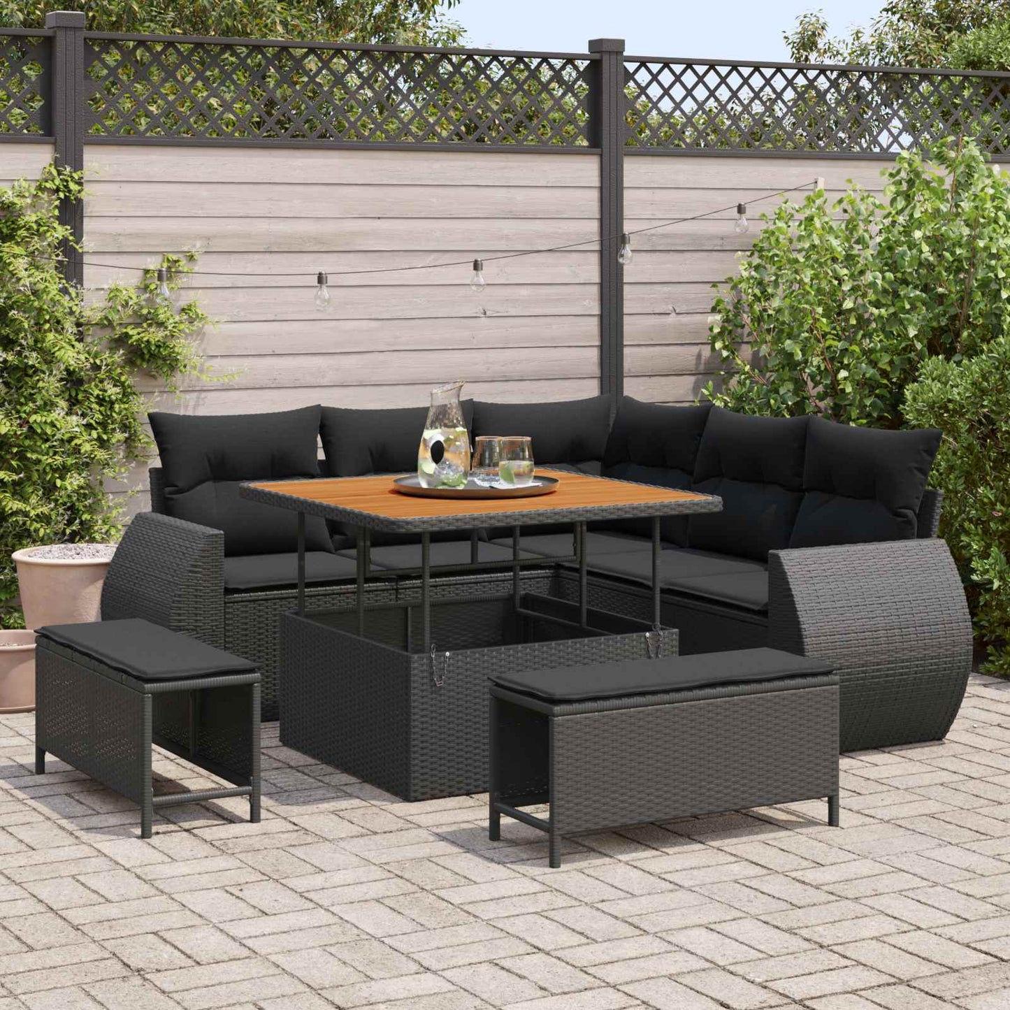 Gartensofa-set mit Kissen mit Kissen 8 pcs Schwarz Poly-Rattan