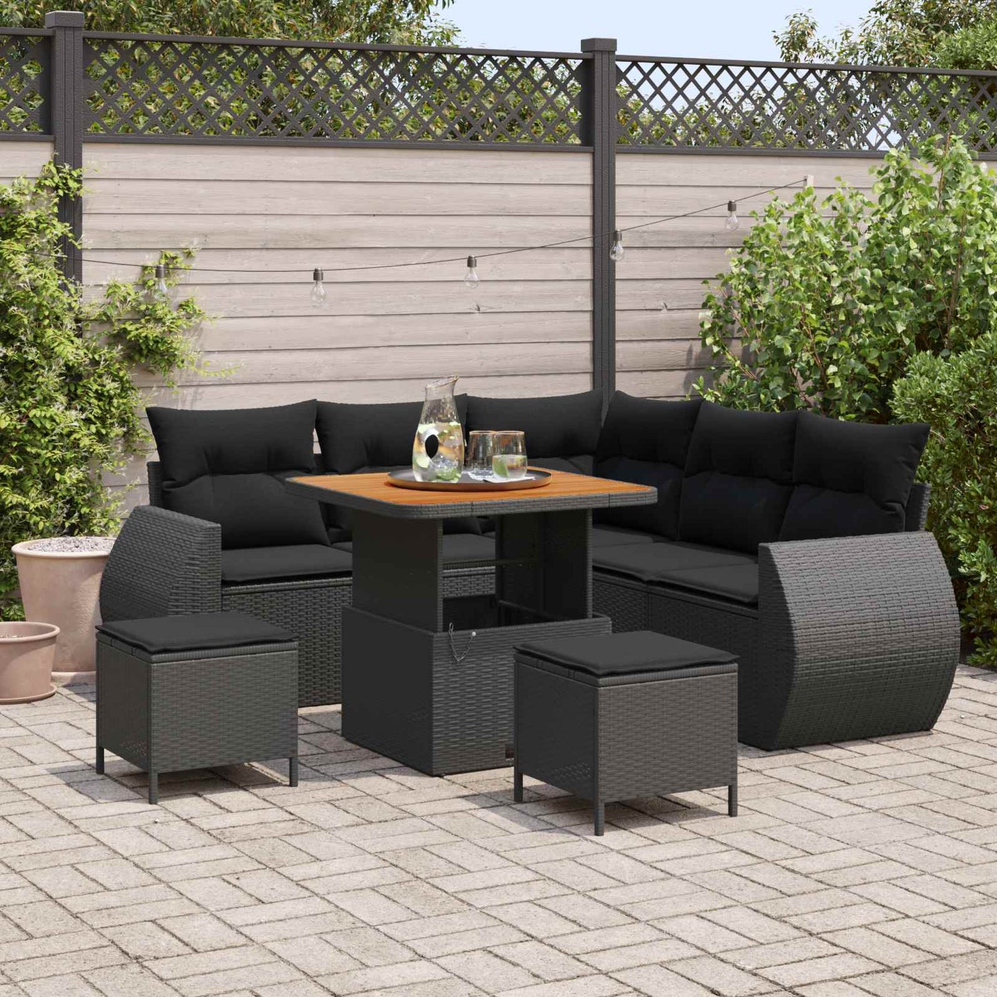 Gartensofa-set mit Kissen mit Kissen 8 pcs Schwarz Poly-Rattan