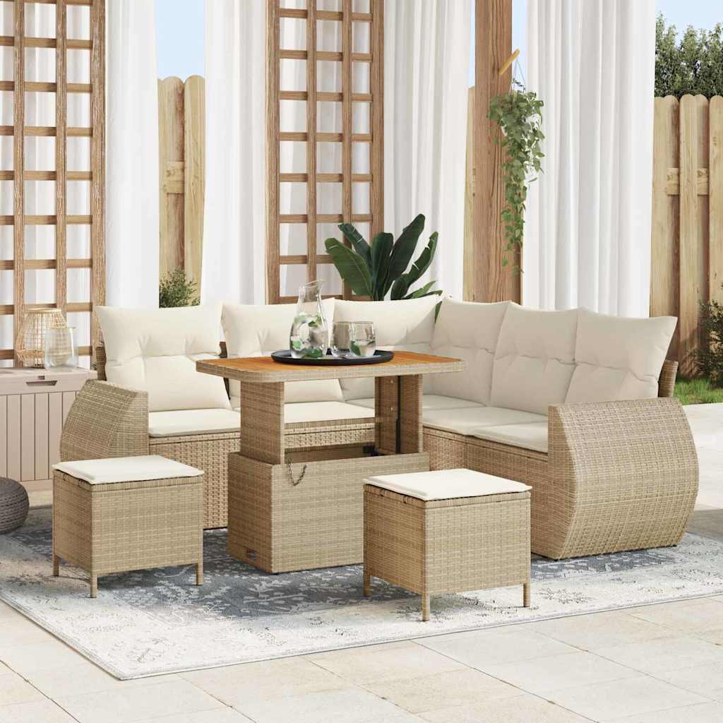 Gartensofa-set mit Kissen 8 pcs Beige und Creme Poly-Rattan