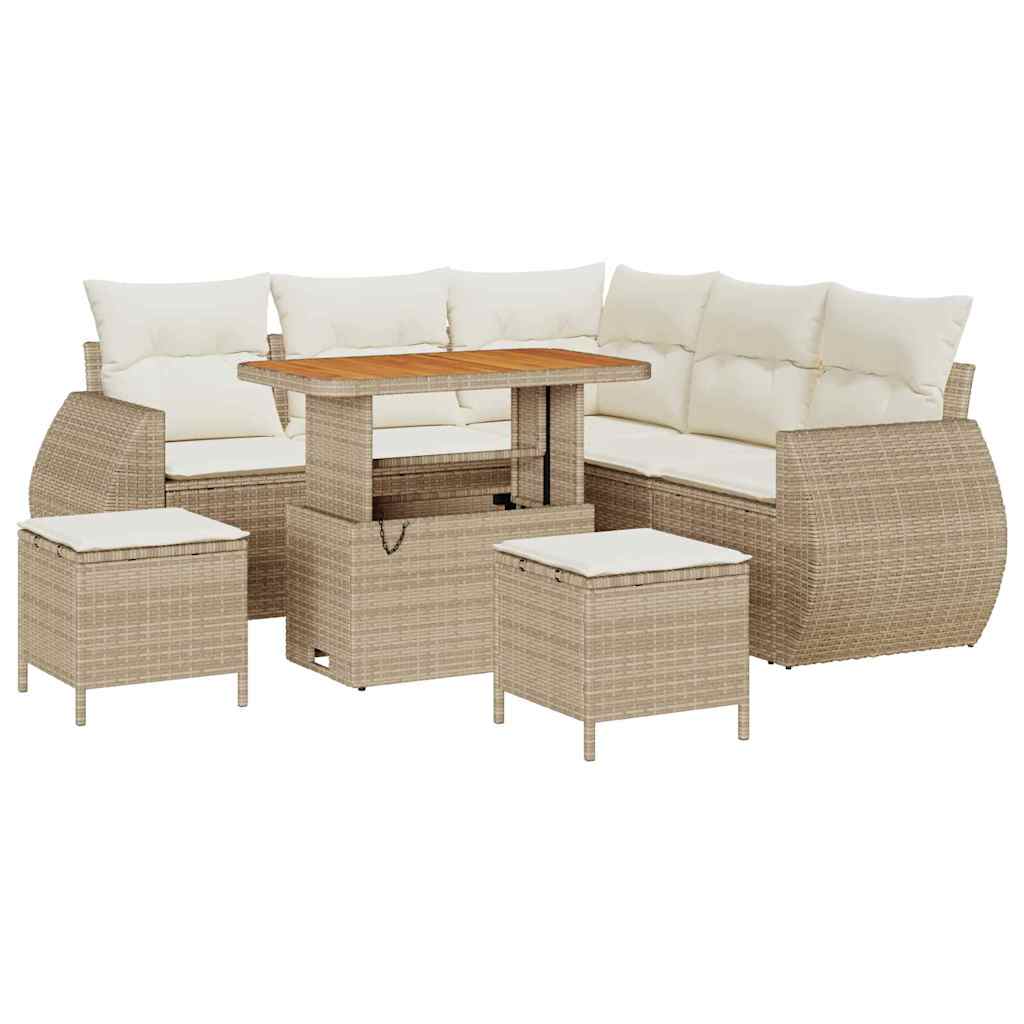Gartensofa-set mit Kissen 8 pcs Beige und Creme Poly-Rattan