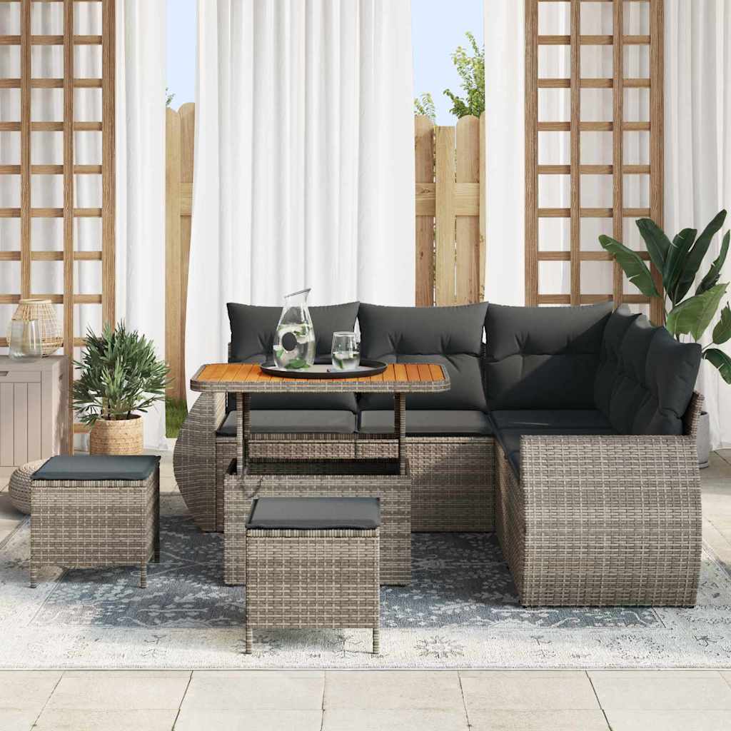 Gartensofa-set mit Kissen mit Speicher 8 pcs Grau Poly-Rattan