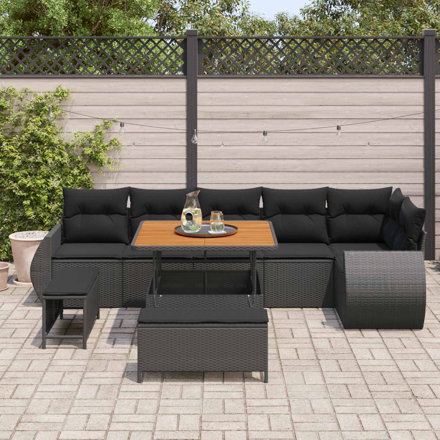 Gartensofa-set mit Kissen mit Kissen 9 pcs Schwarz Poly Rattan