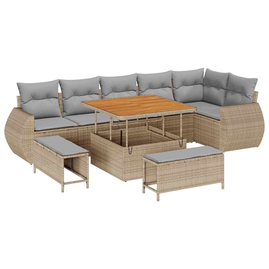 Garten-Sofa-Set mit Kissen 9 pcs Beige und Hellgrau