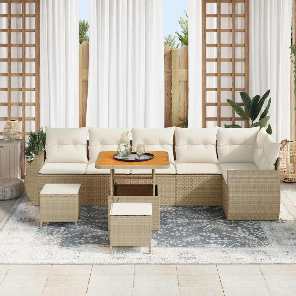 Gartensofa-set mit Kissen 9 pcs Beige und Creme Poly Rattan