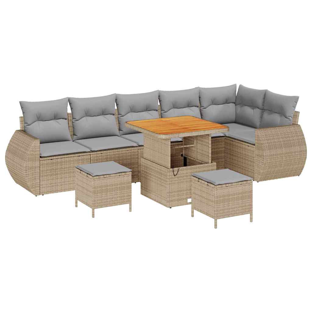 Gartensofa-set mit Kissen 9 pcs Beige und Hellgrau Poly Rattan