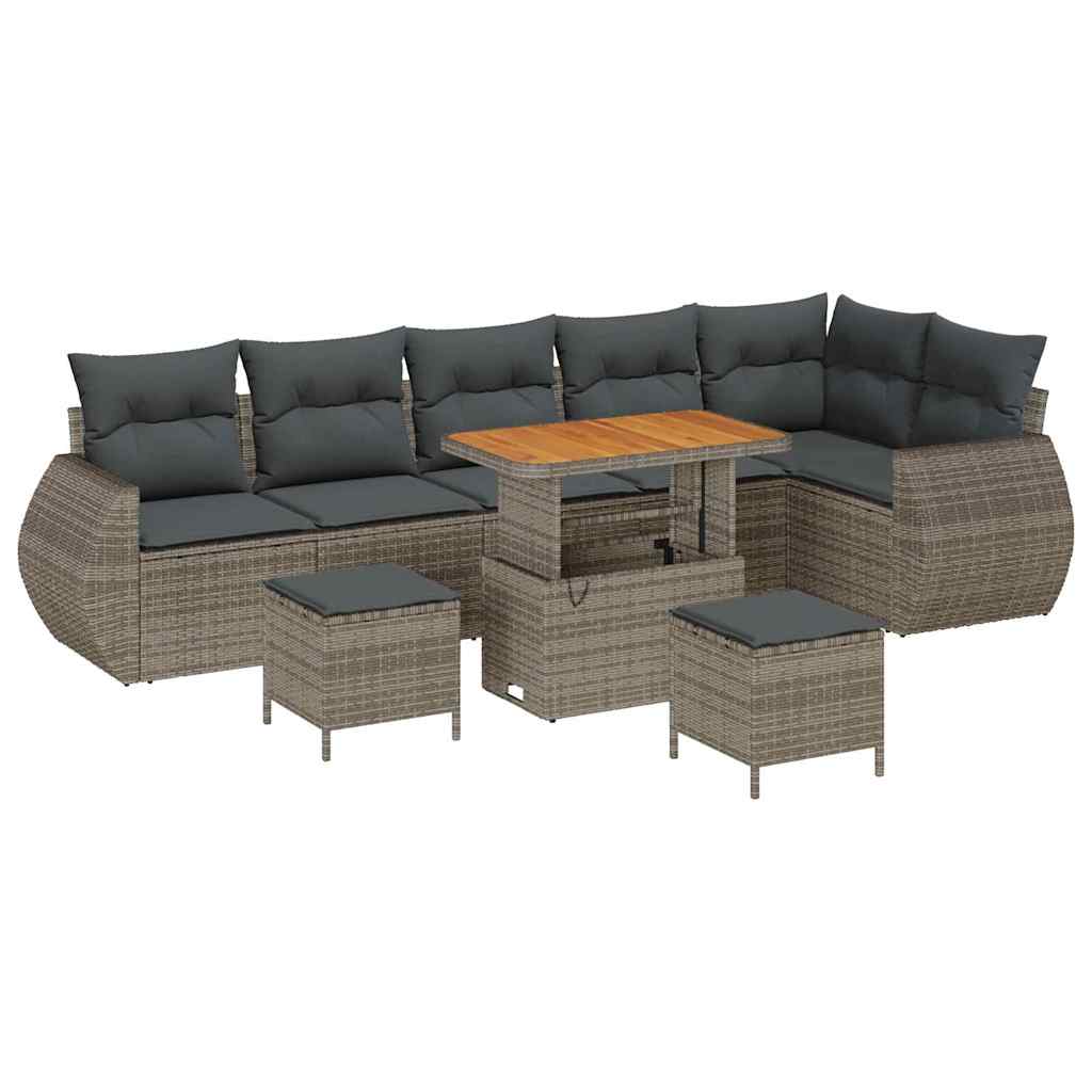 Gartensofa-set mit Kissen mit Speicher 9 pcs Grau Poly Rattan