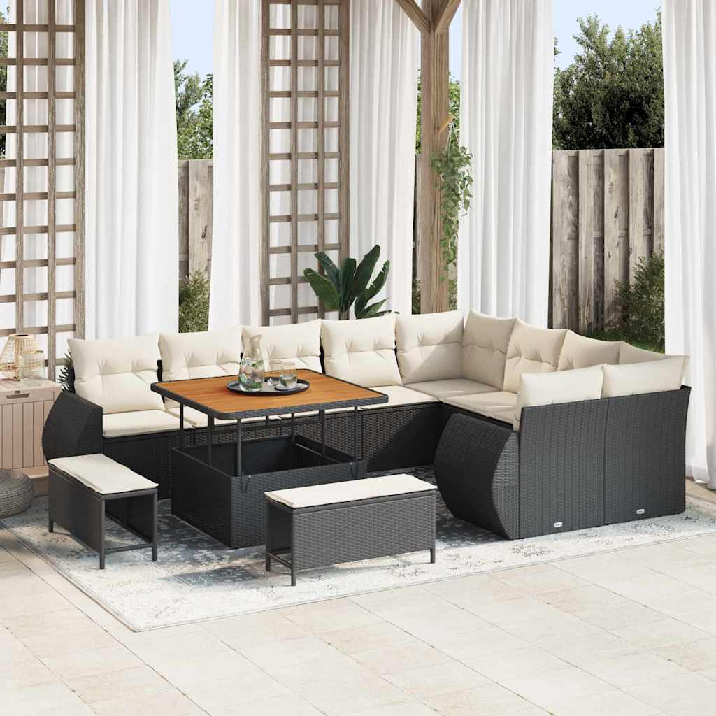 Garten-Sofa-Set mit Kissen 12 pcs Schwarz und Creme