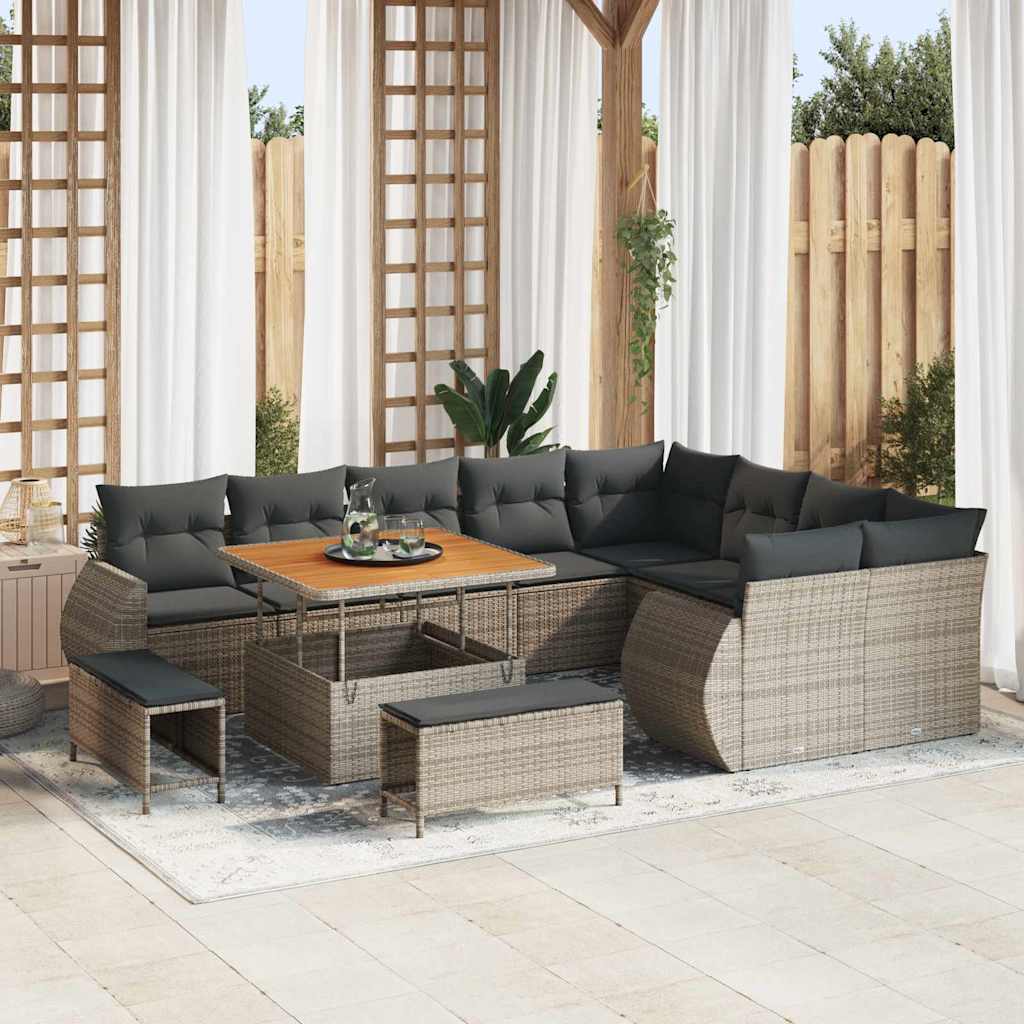Garten-Sofa-Set mit Kissen mit Speicher 12 pcs Grau