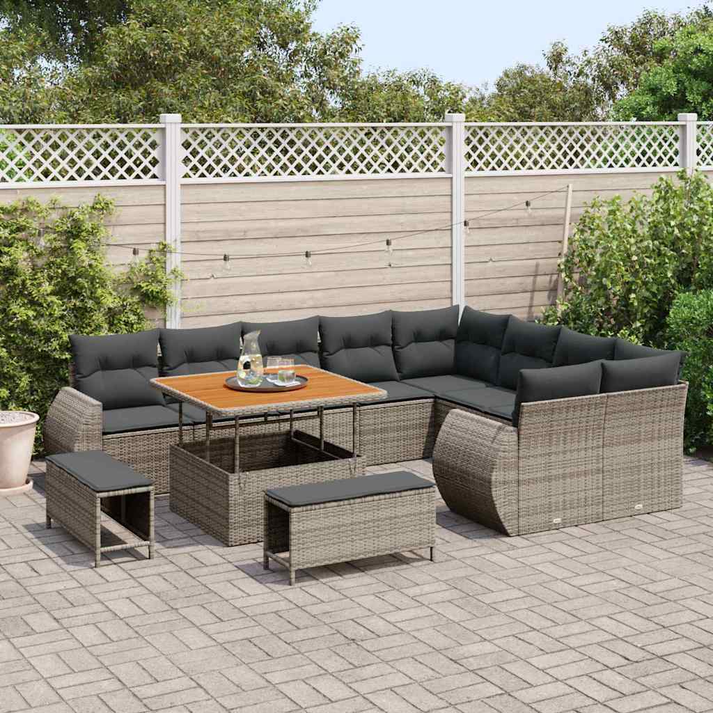Garten-Sofa-Set mit Kissen mit Speicher 12 pcs Grau