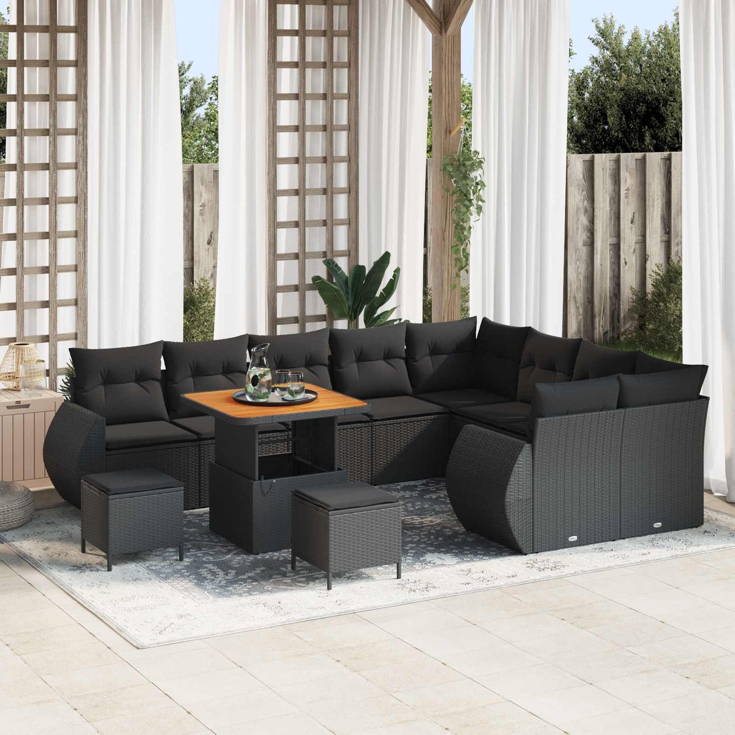 Gartensofa-set mit Kissen mit Kissen 12 pcs Schwarz Poly Rattan