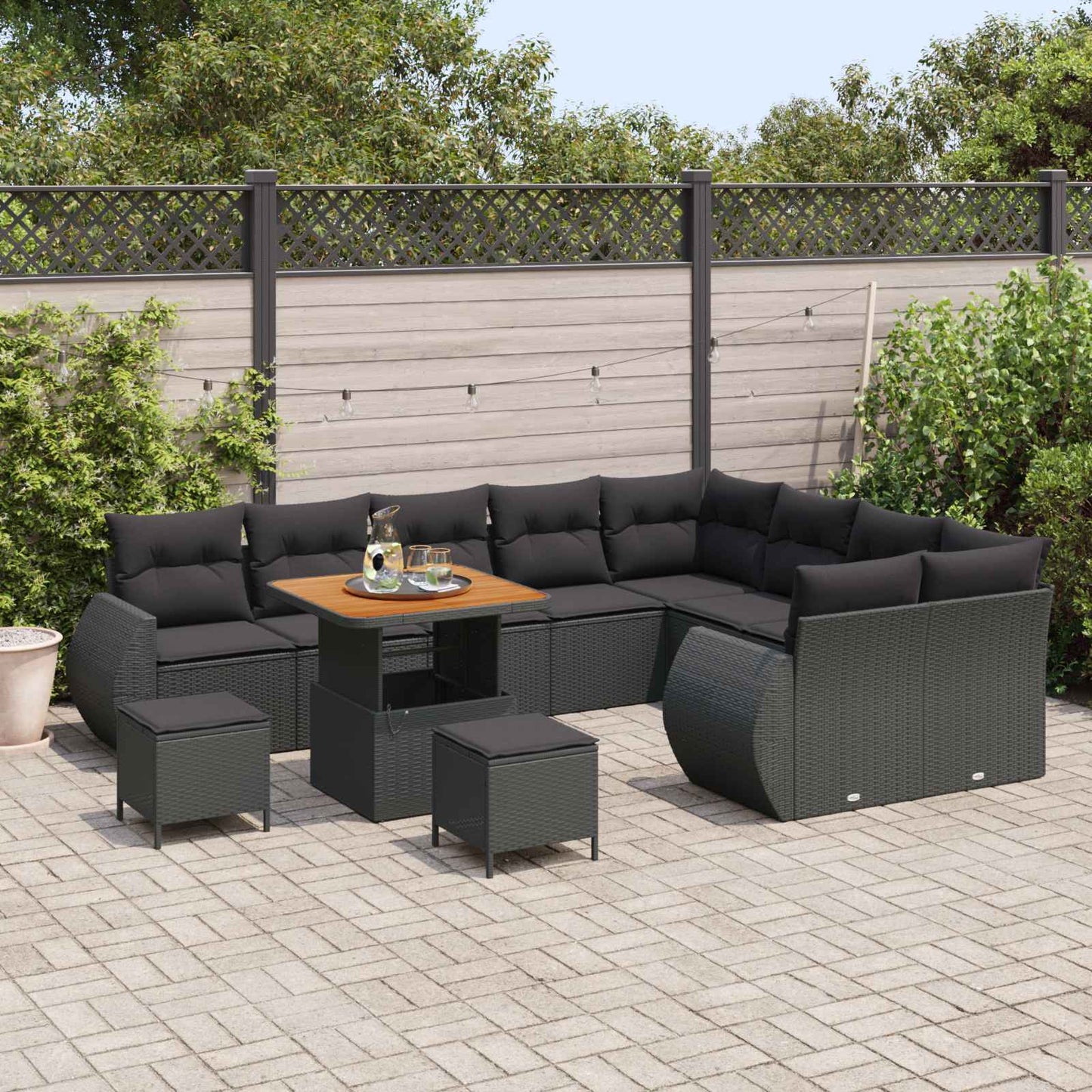 Gartensofa-set mit Kissen mit Kissen 12 pcs Schwarz Poly Rattan