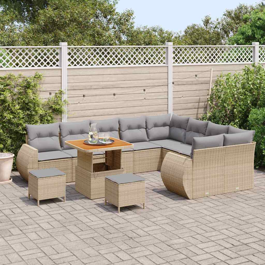 Garten-Sofa-Set mit Kissen 12 pcs Beige und Hellgrau