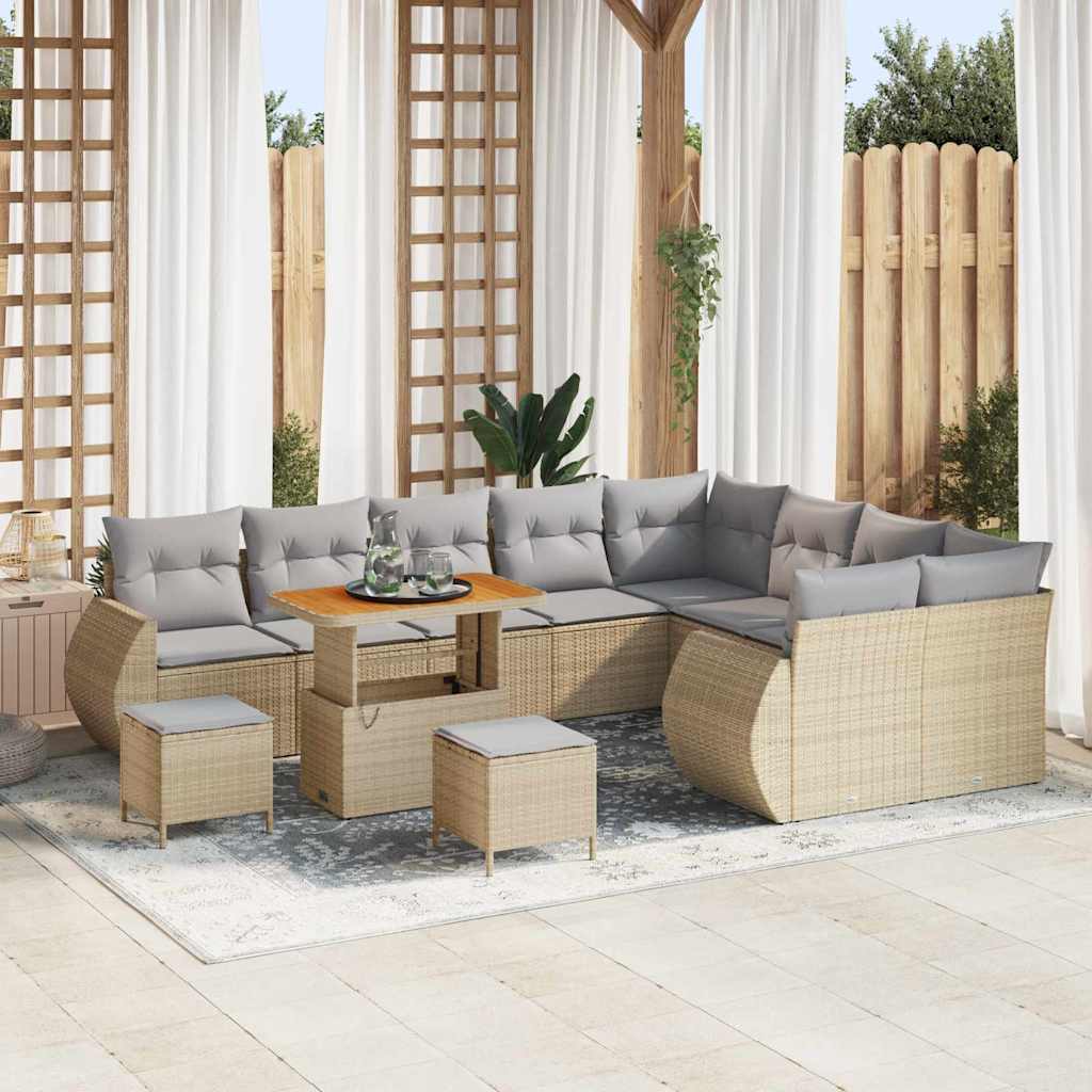 Gartensofa-set mit Kissen 12 pcs Beige und Hellgrau Poly Rattan