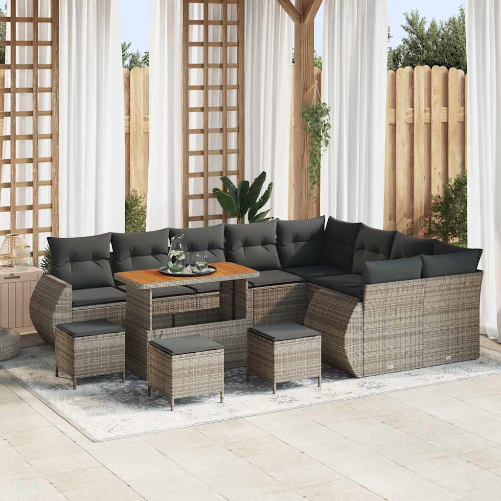 Gartensofa-set mit Kissen mit Speicher 13 pcs Grau Poly Rattan