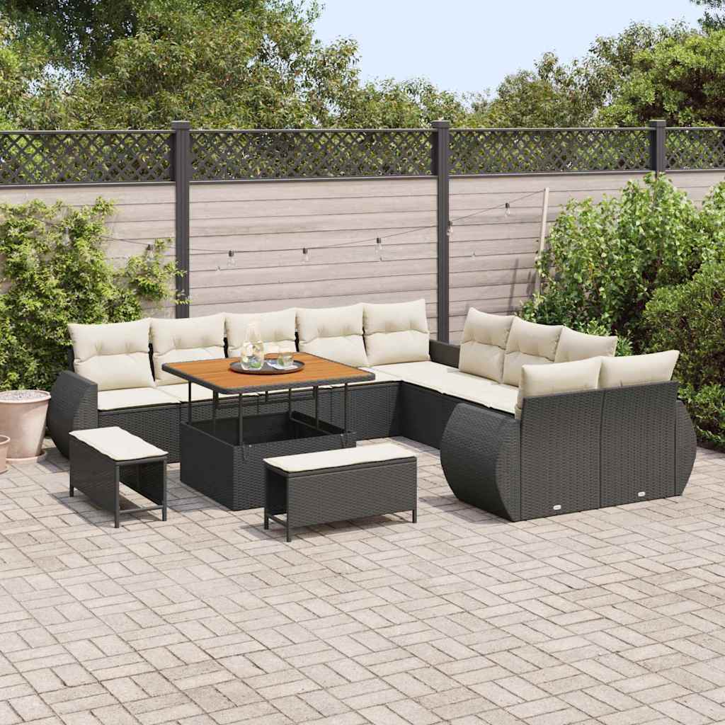 Garten-Sofa-Set mit Kissen 13 pcs Schwarz und Creme