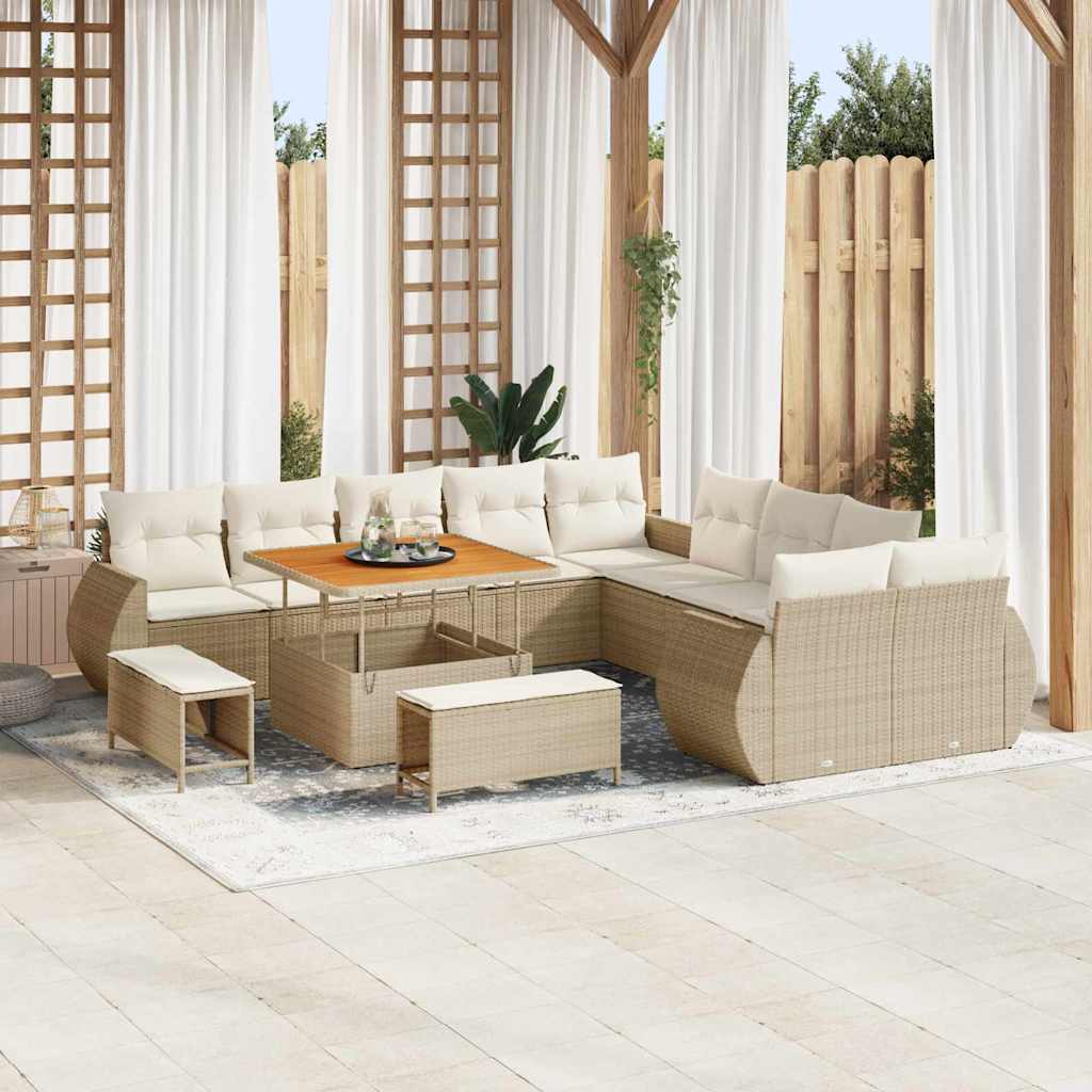 Garten-Sofa-Set mit Kissen mit Speicher 13 pcs Beige und Creme