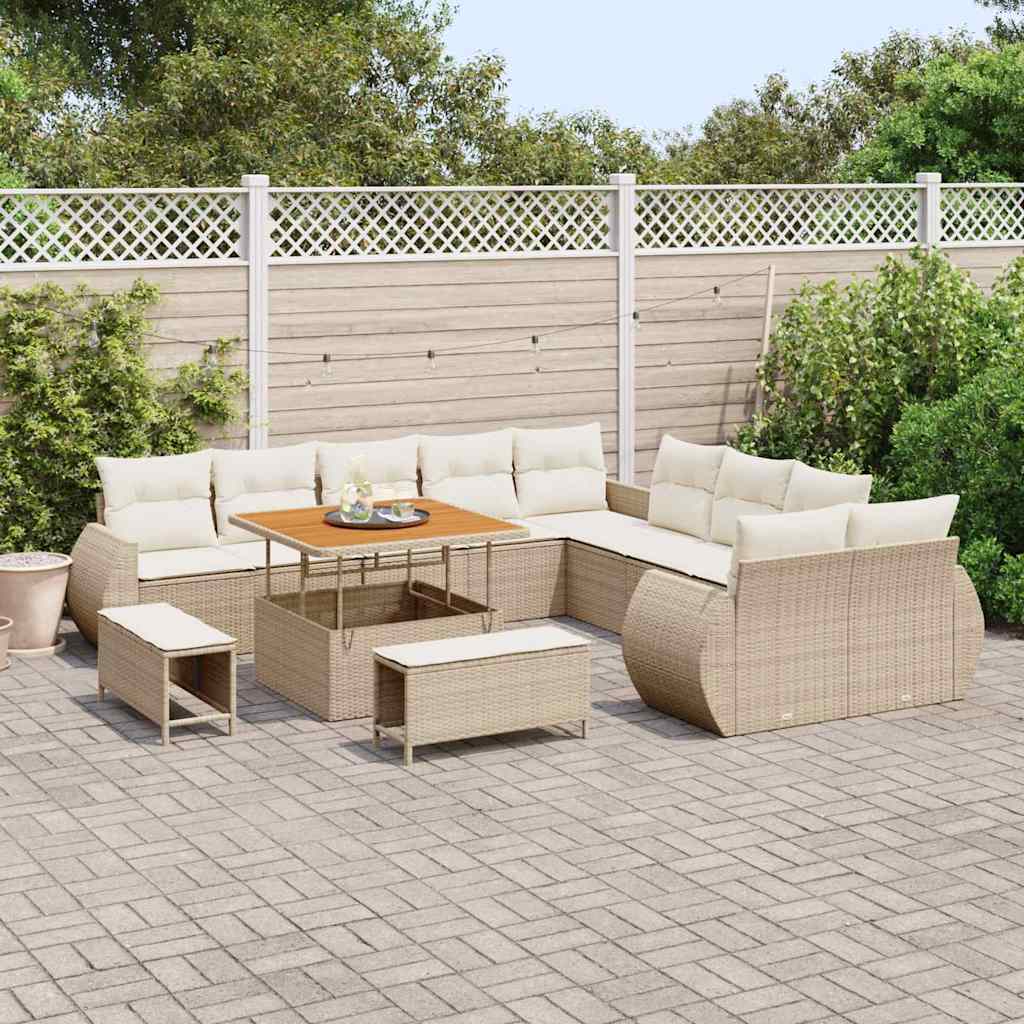 Garten-Sofa-Set mit Kissen mit Speicher 13 pcs Beige und Creme