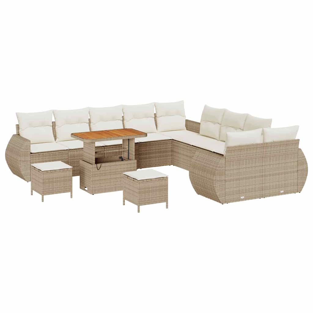 Garten-Sofa-Set mit Kissen mit Speicher 13 pcs Beige und Creme