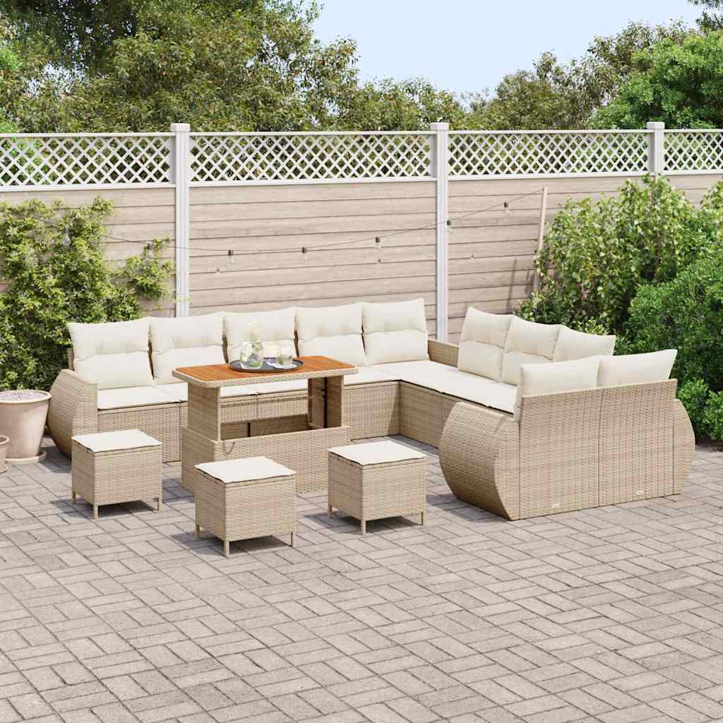 Garten-Sofa-Set mit Kissen mit Speicher 14 pcs Beige und Creme