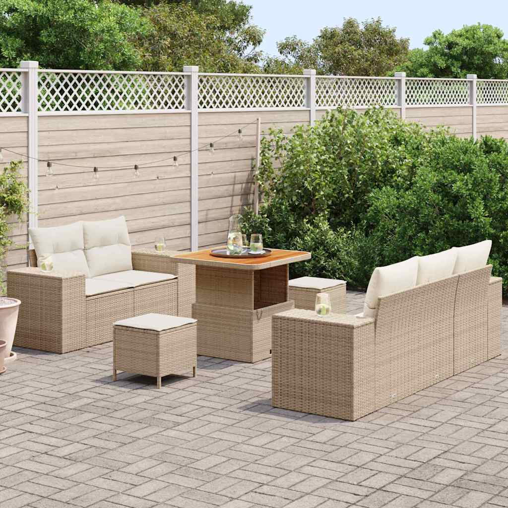 Gartensofa-set mit Kissen 8 pcs Beige und Creme Poly Rattan