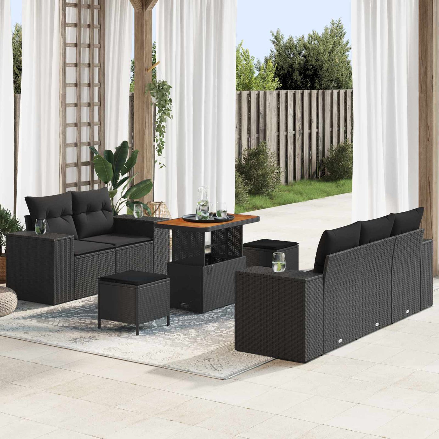 Gartensofa-set mit Kissen mit Kissen 8 pcs Schwarz Poly Rattan