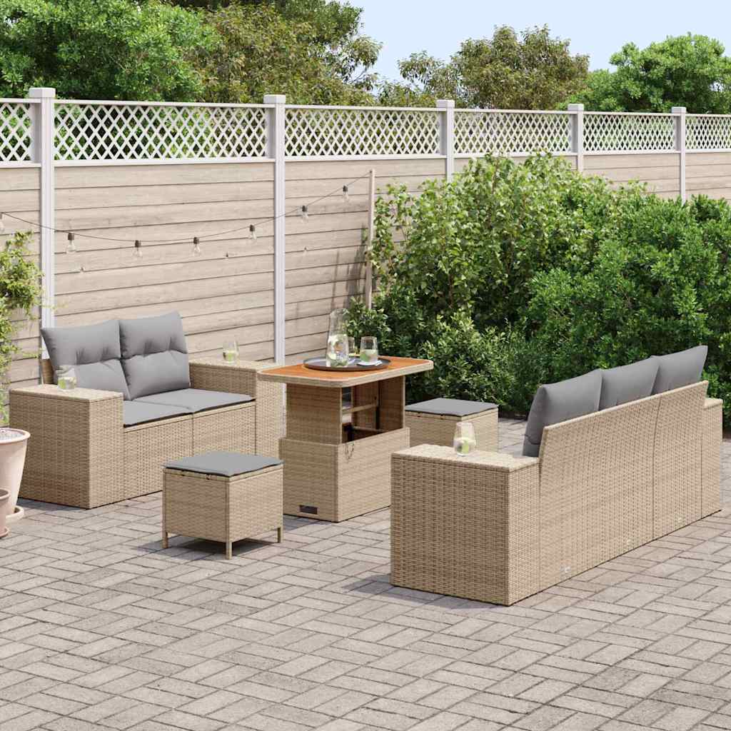 Gartensofa-set mit Kissen 8 pcs Beige und Hellgrau Poly Rattan
