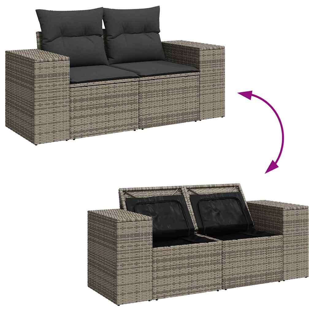 Gartensofa-set mit Kissen mit Speicher 8 pcs Grau Poly Rattan