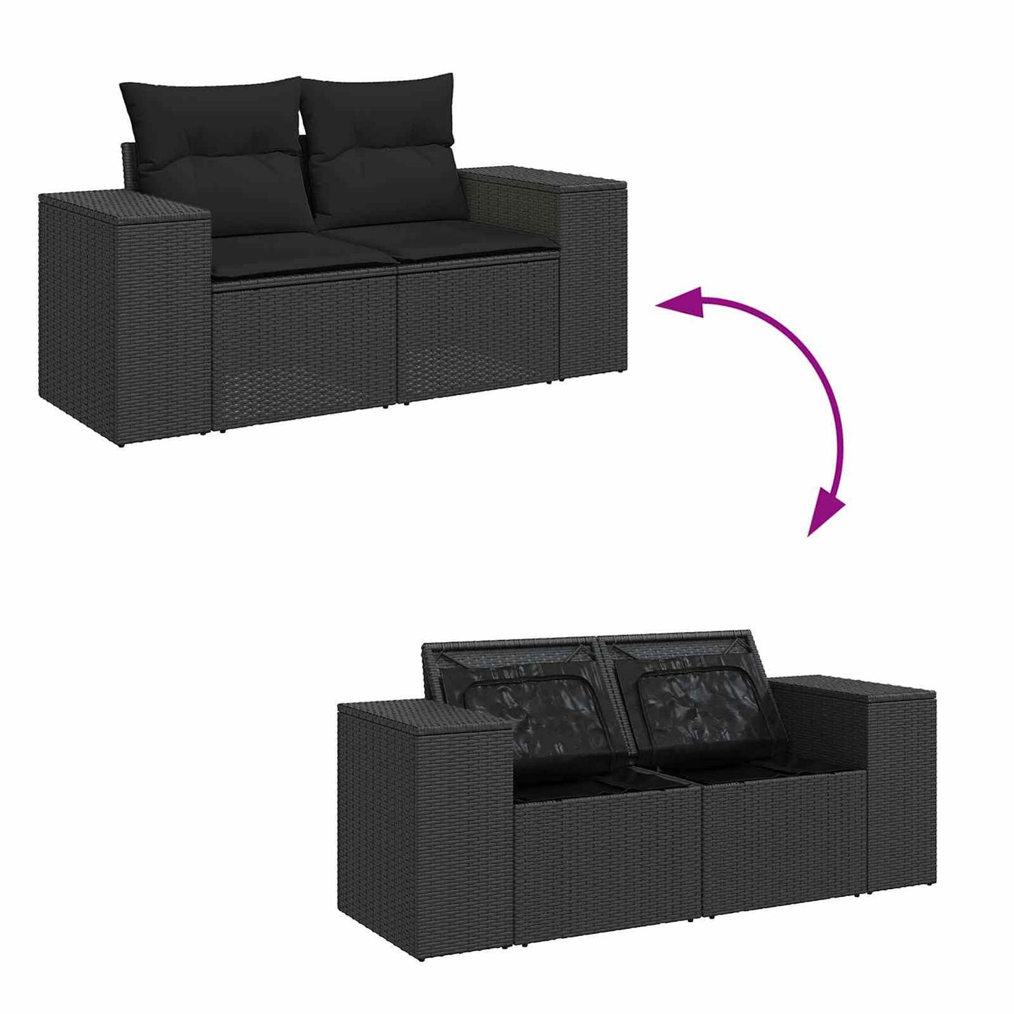 Gartensofa-set mit Kissen Schwarz 221 x 204 x 85 cm Poly Rattan