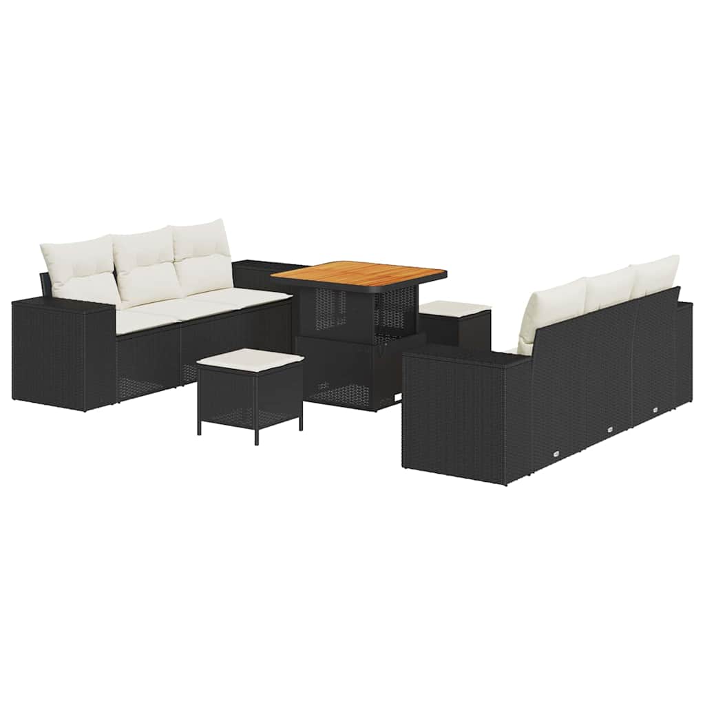 Gartensofa-set Schwarz und Creme 221 x 204 x 85 cm Poly Rattan