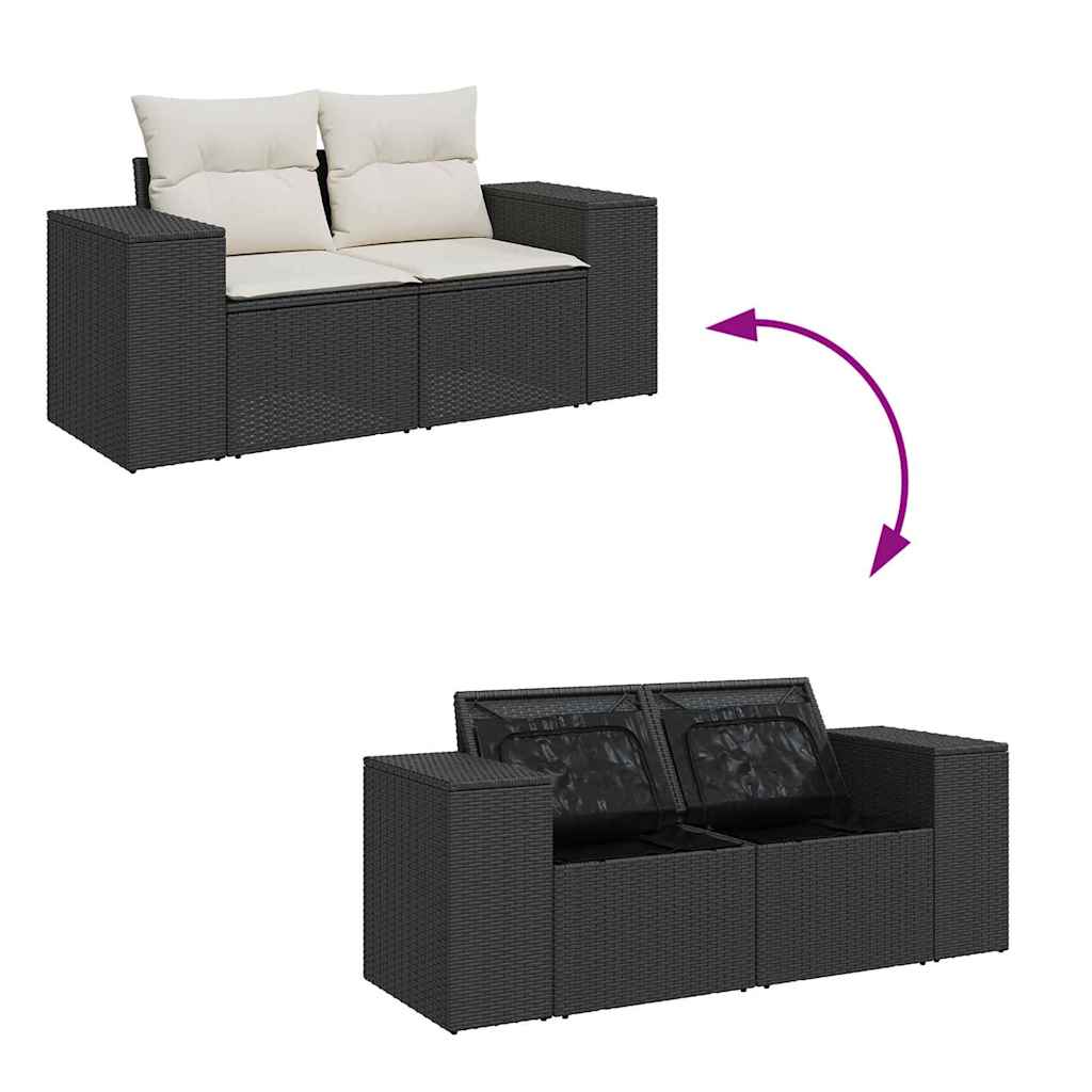 Gartensofa-set Schwarz und Creme 221 x 204 x 85 cm Poly Rattan