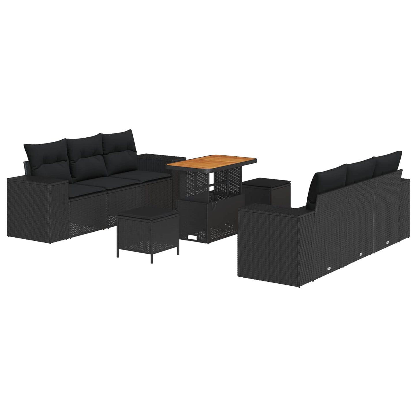 Gartensofa-set mit Kissen mit Kissen 9 pcs Schwarz Poly Rattan