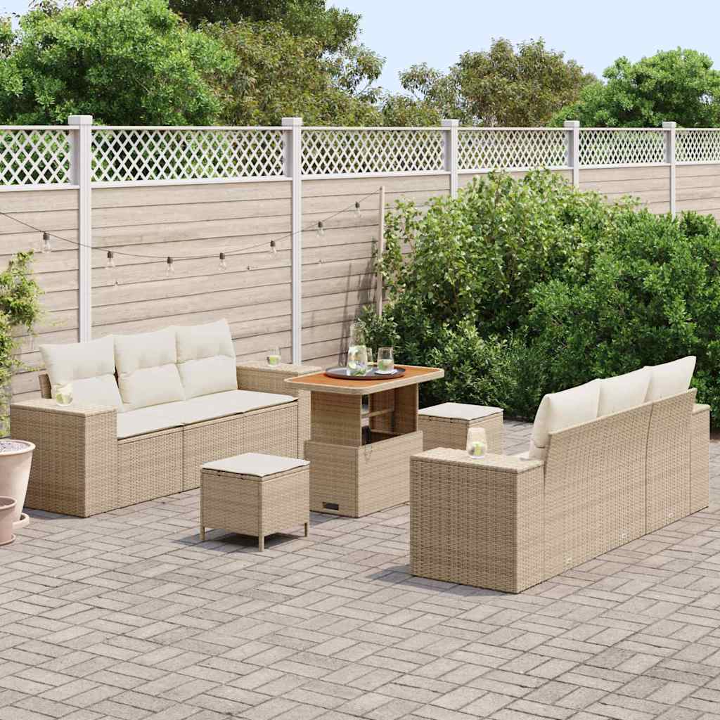 Gartensofa-set mit Kissen 9 pcs Beige und Creme Poly Rattan