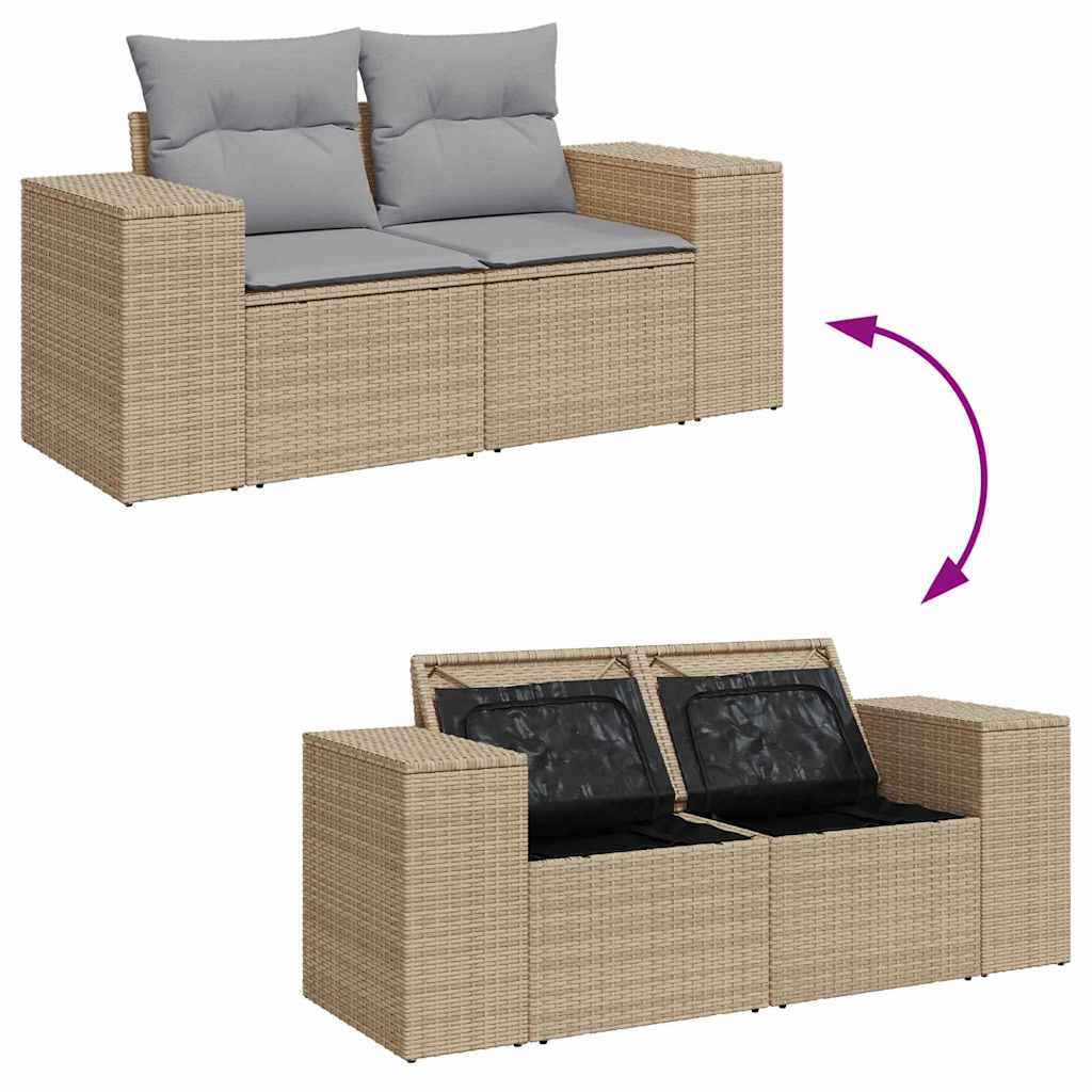 Gartensofa-set mit Kissen 9 pcs Beige und Hellgrau Poly Rattan