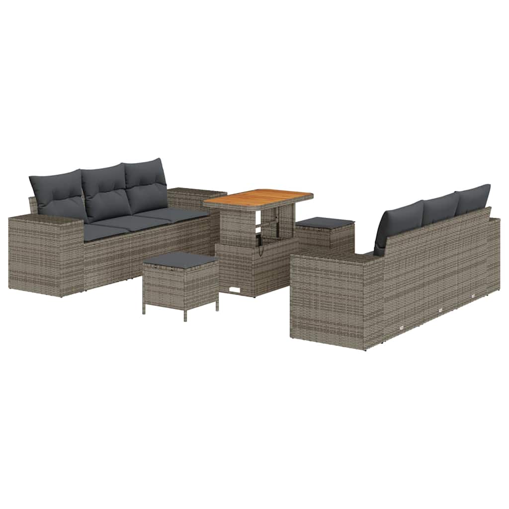 Gartensofa-set mit Kissen mit Speicher 9 pcs Grau Poly Rattan