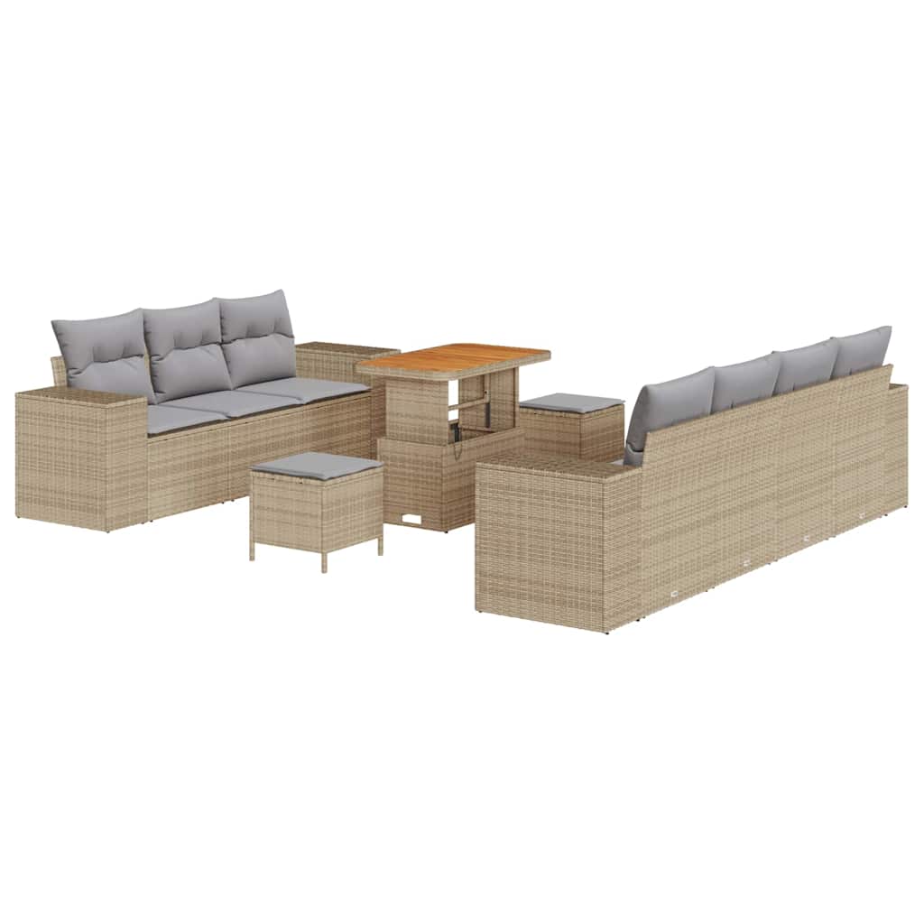 Gartensofa-set mit Kissen 10 pcs Beige und Hellgrau Poly Rattan