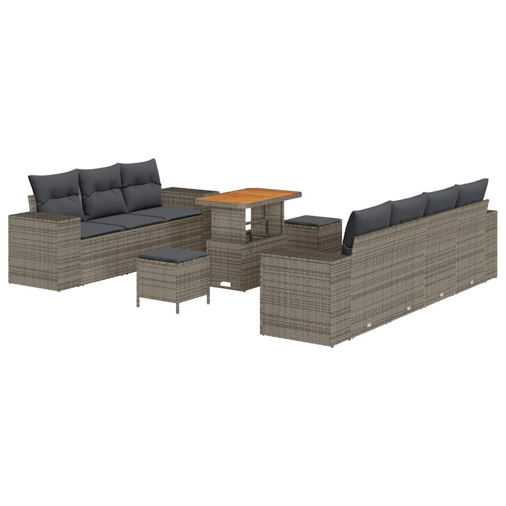 Gartensofa-set mit Kissen mit Speicher 10 pcs Grau Poly Rattan