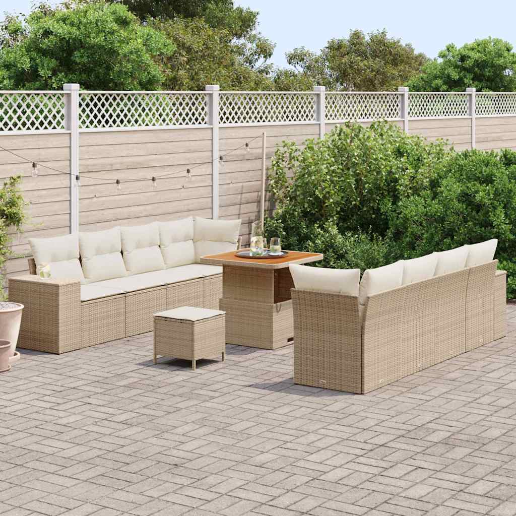 Gartensofa-set mit Kissen 11 pcs Beige und Creme Poly-Rattan
