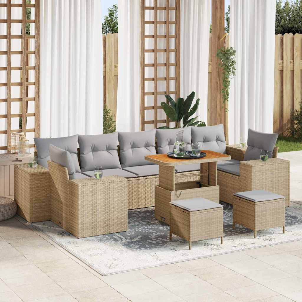 Garten-Sofa-Set mit Kissen mit Kissen 10 pcs Beige und Hellgrau