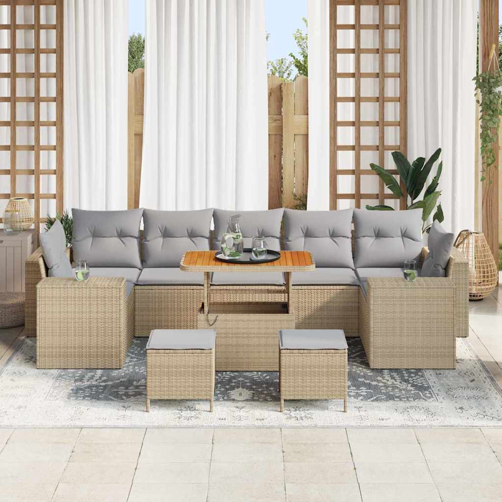 Garten-Sofa-Set mit Kissen mit Kissen 10 pcs Beige und Hellgrau