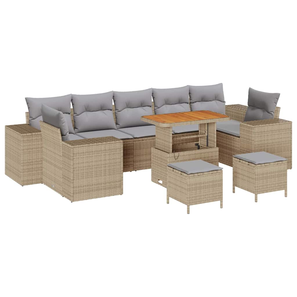 Garten-Sofa-Set mit Kissen mit Kissen 10 pcs Beige und Hellgrau